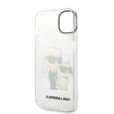 7. Karl Lagerfeld Glitzer Karl&Choupette Hülle für iPhone 14 Plus – transparent