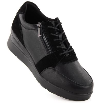 4. Sergio Leone PB236-S Damen-Sneaker aus schwarzem Leder mit Keilabsatz