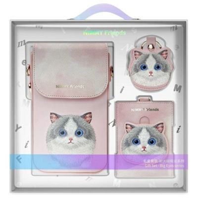 Nimmy Big Eyed Pet 2.0 Cat 3-in-1 Handytasche + Geldbörse + Tracker-Hülle – Rosa