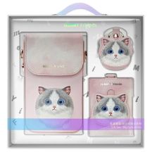 Nimmy Big Eyed Pet 2.0 Cat 3-in-1 Handytasche + Geldbörse + Tracker-Hülle – Rosa