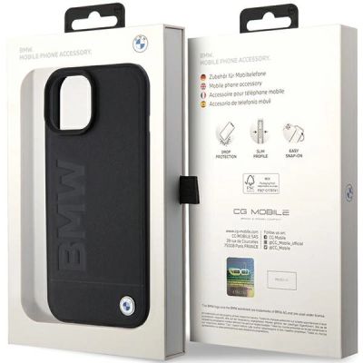 8. BMW Leder Hot Stamp Hülle für iPhone 15 Plus – Schwarz