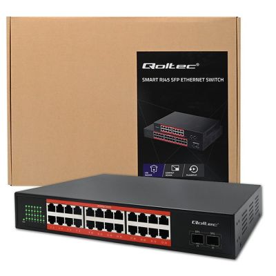 12. Qoltec Netzwerk-Switch Gigabit Ethernet | 24x RJ45 | 2x SFP | 1000 Mbit/s