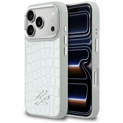 Karl Lagerfeld Croco KL Script Logo MagSafe Hülle für iPhone 17 Pro - Silber