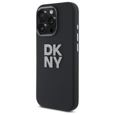 2. DKNY Liquid Silicone Metal Logo Hülle für iPhone 16 Pro – Schwarz