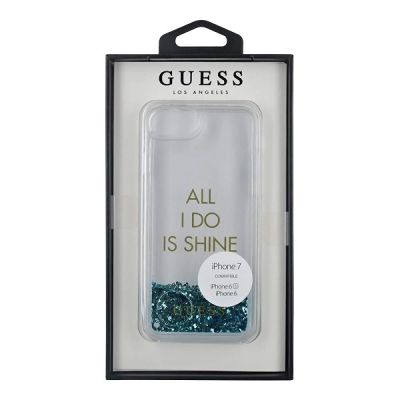 4. Guess GUHCP7GLUQBL iPhone 6/7/8 /SE 2020 / SE 2022 blau/blaue Hartschale Liquid Glitter Party