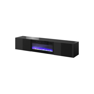 SLIDE 200K TV-Schrank mit Elektrokamin, 200 x 40 x 37 mm (H), komplett in Schwarz Hochglanz