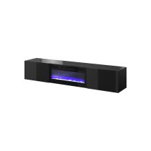 SLIDE 200K TV-Schrank mit Elektrokamin, 200 x 40 x 37 mm (H), komplett in Schwarz Hochglanz