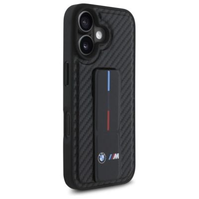 4. BMW M Grip Stand Glatte und Carbon-Schutzhülle für iPhone 16 - Schwarz