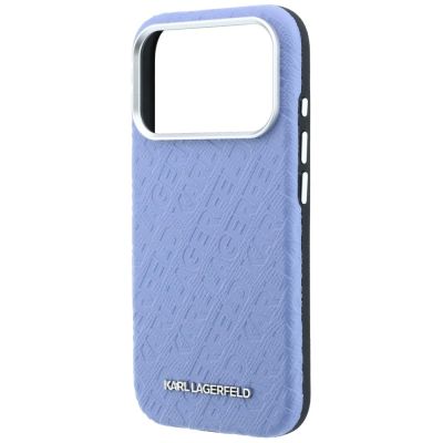 6. Karl Lagerfeld MagSafe-Schutzhülle aus Metall mit genarbtem Allover-Logo für iPhone 17 Pro / 18 Pro – Blau