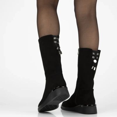 6. Schwarze Damen-Keilstiefeletten aus Leder, Filippo DBT7210