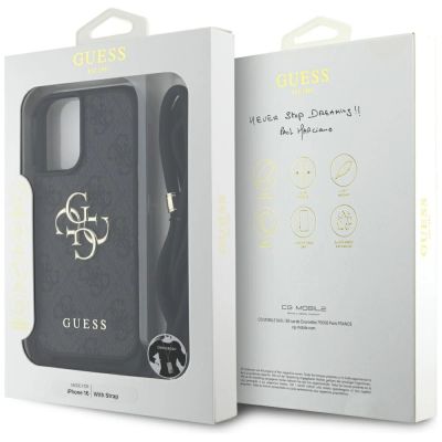 7. Guess 4G Big Logo Cord Stap Crossbody Case für iPhone 16 Schwarz