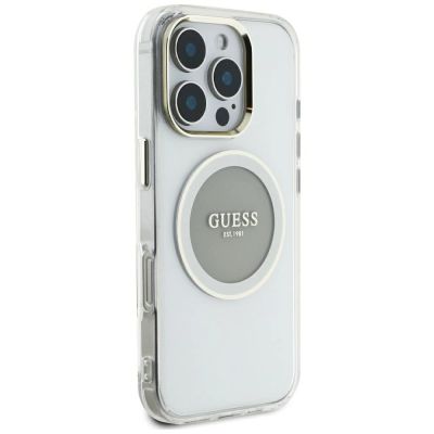 4. Guess IML Metal Colored Circle Classic Logo MagSafe Hülle für iPhone 16 Pro Max - Grau