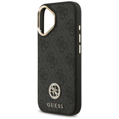 6. Guess 4G Strass Logo & Big Strap Metal Buttons MagSafe Hülle für iPhone 17 - Schwarz