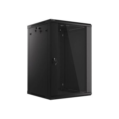14. Lanberg WF01-6618-10B Rack-Schrank (18 HE; 901 mm / 600 mm / 600 mm; Wandmontage; Glas; 19 Zoll; schwarz)