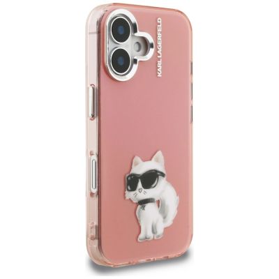 4. Karl Lagerfeld IML Aquarelle Choupette & Logo iPhone 16 Hülle - Rosa