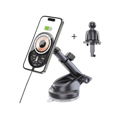 2. Autohalterung mit 15W Tech-Protect MM15W-V6 Ladegerät mit MagSafe für Armaturenbrett und Lüftungsschlitze – Schwarz