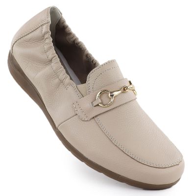 Damen-Lederschuhe, bequeme beige Mokassins, Rieker L9354-60