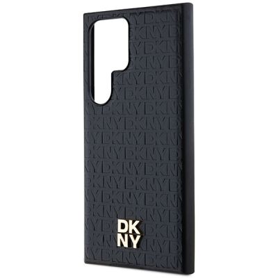 6. DKNY Leather Pattern Metal Logo MagSafe-Hülle für Samsung Galaxy S24 Ultra – Schwarz