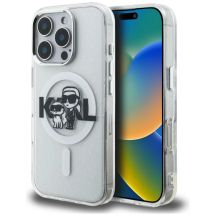 Karl Lagerfeld IML Glitter Karl & Choupette Sketch Logo MagSafe Hülle für iPhone 16 Pro Max - Transparent