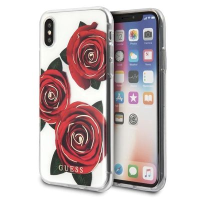 Guess Flower Desire Rote Rose iPhone X Hülle - Transparent