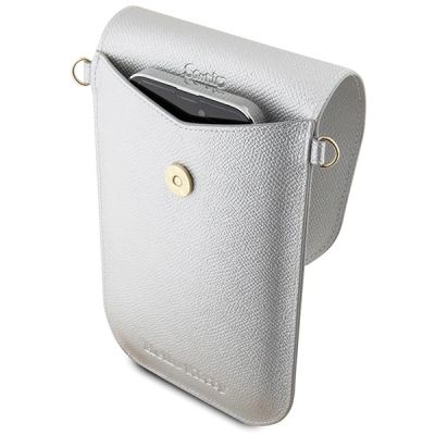 3. Hello Kitty Leder-Metall-Logo-Kettentasche – Silber