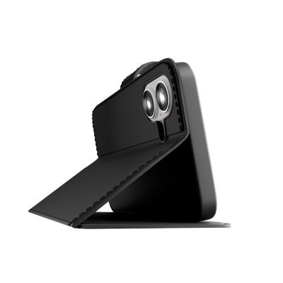 4. Puro Wallet Stand Case für iPhone 17 aus Öko-Leder, mit Klappe, Brieftaschen- und Standfunktion - Schwarz