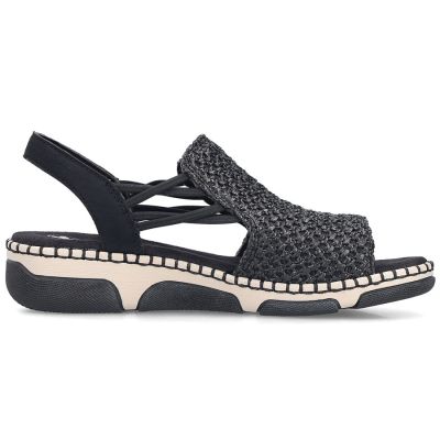 Bequeme schwarze Plateau-Sandalen für Damen Rieker 66241-00