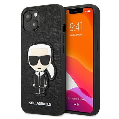 Karl Lagerfeld Saffiano Ikonik Karl's Patch Case für iPhone 13 mini - Schwarz