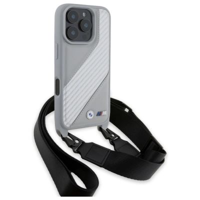 3. BMW M Edition Carbon Stripe & Strap Hülle für iPhone 16 Pro – Grau