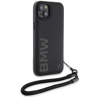 3. BMW Signature Leder-Wordmark-Cord-Hülle für iPhone 15/14/13 – Schwarz