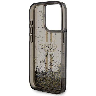 7. Guess Liquid Glitter Gold Stripes Hülle für iPhone 15 Pro – Schwarz