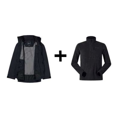 Berghaus Hillwalker IA Shelljacke, Größe M, Schwarz + Berghaus Prism PT HZ Sweatshirt, Größe M, Schwarz