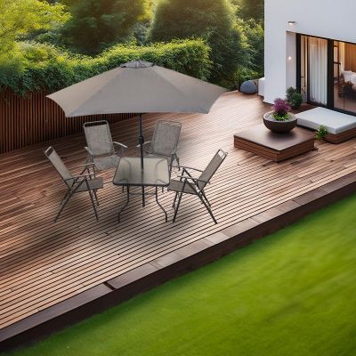 7. SYDNEY GARTENMÖBEL-SET, TISCH, 4 STÜHLE UND SCHIRM, GRAU