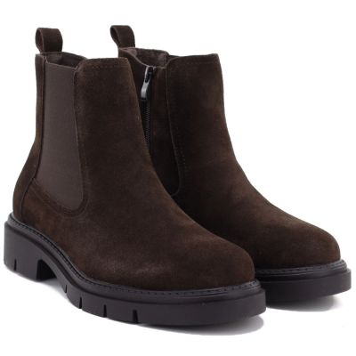 8. Damen-Ankle-Boots aus Leder, Wildleder, Schokoladenbraun, Sergio Leone BT-01-S