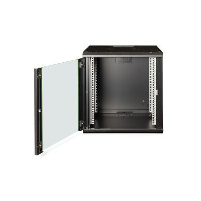 5. Digitus Unique 19" 12U 600x600 Wand-Netzwerkschrank, Glastür, schwarz, ungeteilt, montiert, 100 kg