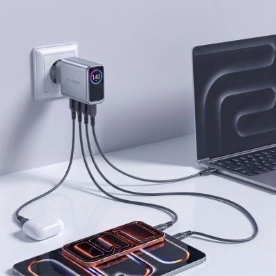 6. Tech-Protect PowerVision NC140W-GaN 4-Port PD 140W / QC3.0 Wandladegerät – Dunkelgrau