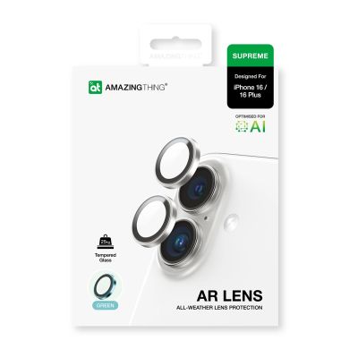 4. AmazingThing AR Aluminium 2 Linsenglas mit Kameralinsenrahmen für iPhone 16 / 16 Plus - Grün