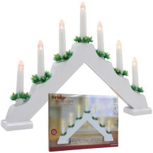 Adventskerzenhalter aus Holz, weiß, 7 Lichter, batteriebetrieben