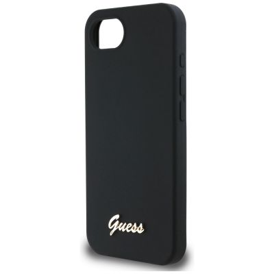 6. Guess Silikon Script Metal Logo MagSafe iPhone 16e Hülle - Schwarz