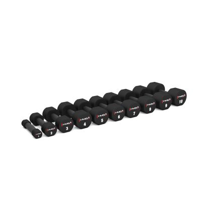 3. HPT Polyurethan-Hantelset 2 x 1 - 10 kg (110 kg) + STR37 HMS Ständer