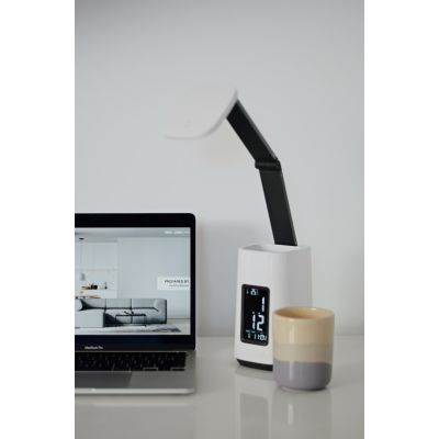 6. Moderne LED-Schreibtischleuchte Activejet TECHNIC weiß mit LED-Anzeige (Datum, Uhrzeit, Wecker), faltbar