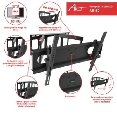 5. ART AR-52 TV-Wandhalterung (Wandmontage; 30" - 70"; max. 60 kg)