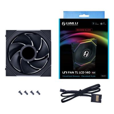 4. Lian Li Uni Fan TL LCD Computergehäuse, Prozessorlüfter 14cm Schwarz 1 Stück.