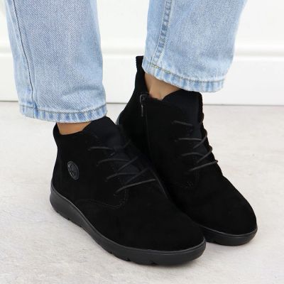 12. Damen-Lederstiefeletten aus schwarzem Veloursleder Rieker Z0022-00
