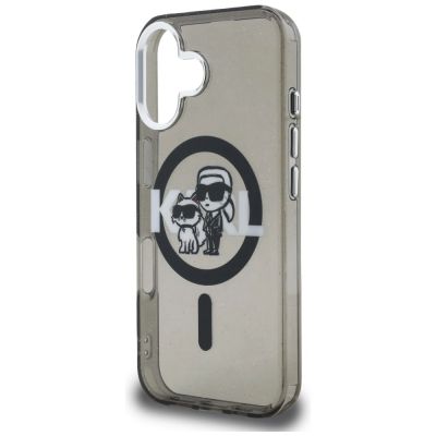 6. Karl Lagerfeld IML Glitter Karl & Choupette Sketch Logo MagSafe Hülle für iPhone 16 - Schwarz