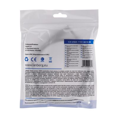 4. LANBERG Kabel USB-A -> USB-B Stecker 1 m (Ferrit, Schwarz) CA-USBA-11CC-0010-BK