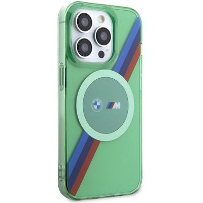 4. BMW M Tricolor Stripes MagSafe Hülle für iPhone 15 Pro – grün