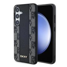 DKNY Leather Checkered Mono Pattern MagSafe-Hülle für Samsung Galaxy S24+ – Schwarz