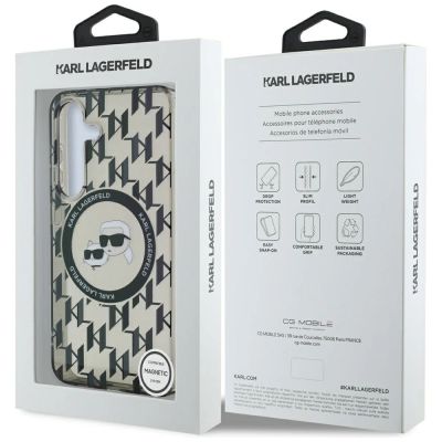 8. Karl Lagerfeld Button Karl&Choupette Heads On KL Pattern MagSafe Samsung Galaxy S25 Hülle Schwarz