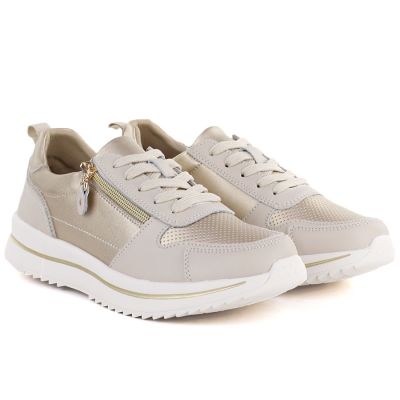 4. Damen-Lederschuhe, niedrig, beige und gold, eVento 9784